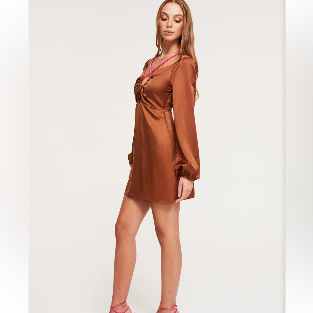 Ginia | Nwt Sz Large | Selena Long Bishop Sleeve Mini Dress. Silk/Linen. — image 7 of 8